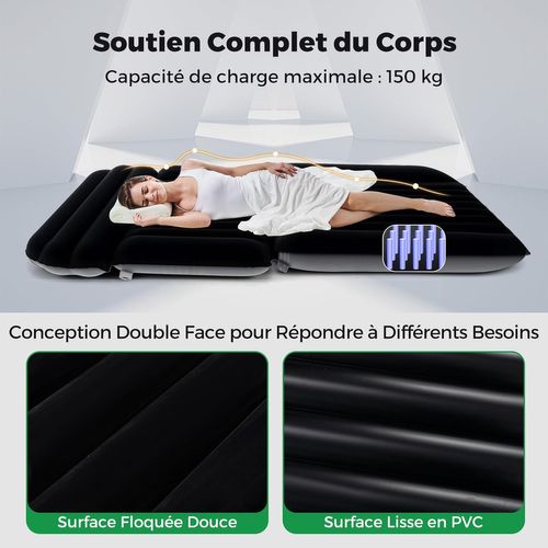 Matelas Gonflable Voiture Avec Pompe à Air et Flocage Double Face Et Sac De Transport (noir)