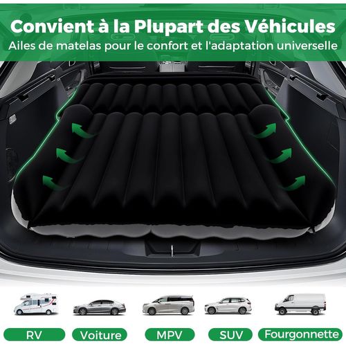 Matelas Gonflable Voiture Avec Pompe à Air et Flocage Double Face Et Sac De Transport (noir)