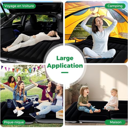 Matelas Gonflable Voiture Avec Pompe à Air et Flocage Double Face Et Sac De Transport (noir)