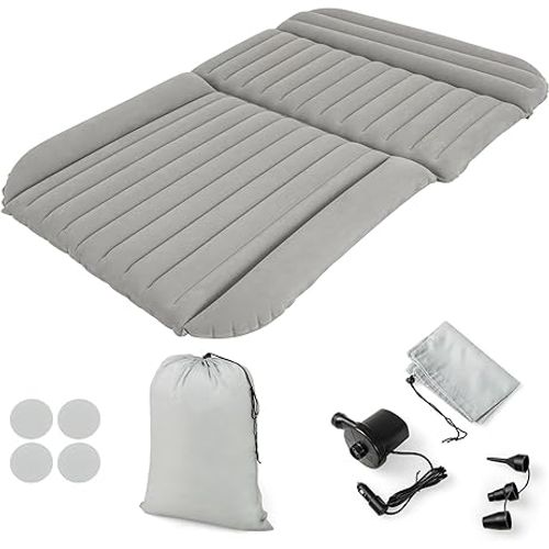 Matelas Gonflable Voiture Avec Pompe à Air et Flocage Double Face Et Sac De Transport (gris)