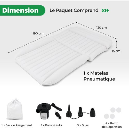 Matelas Gonflable Voiture Avec Pompe à Air et Flocage Double Face Et Sac De Transport (beige)
