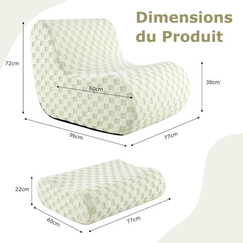 Canapé Pouf Poire D'appoint Avec Repose-pieds, Chaise Longue Fond Antidérapant et Housse (vert)