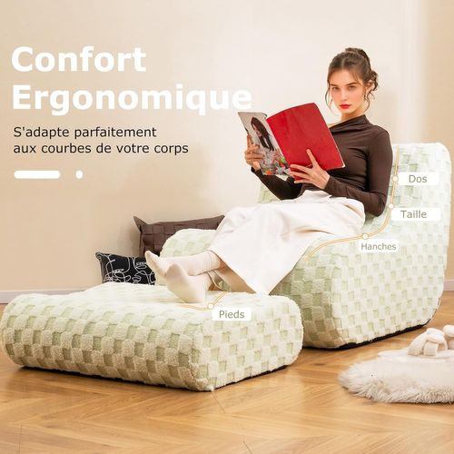 Canapé Pouf Poire D'appoint Avec Repose-pieds, Chaise Longue Fond Antidérapant et Housse (vert)