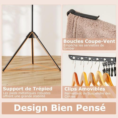 Etendoir Linge Pliable 3 Niveaux, Etendoir Chaussette à Suspendre Avec 24 Pinces et 32 Barres