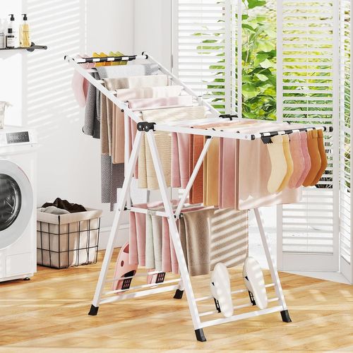 Etendoir Linge Pliable, Sechoir à Linge Pliable 16 Barres, Cadre En Acier (blanc,141 Cm)