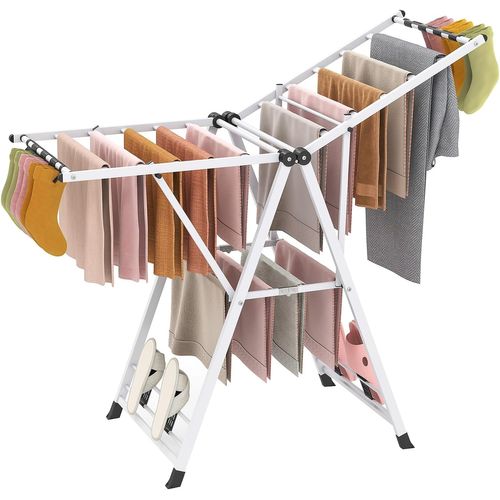 Etendoir Linge Pliable, Sechoir à Linge Pliable 16 Barres, Cadre En Acier (blanc,141 Cm)