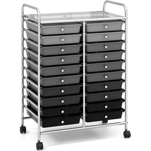 Chariot De Rangement à Roulette 20 Tiroirs En Pp Avec Tablette, Cadre En Métal (noir Dégradé)
