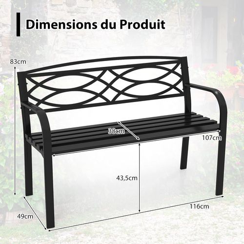 Banc Exterieur Jardin, Dossier Géométrique, Siège à Lattes (noir,116 X 49 X 83 Cm)