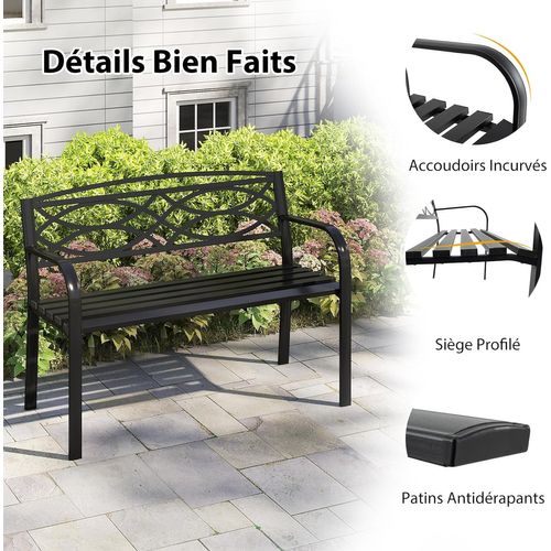 Banc Exterieur Jardin, Dossier Géométrique, Siège à Lattes (noir,116 X 49 X 83 Cm)