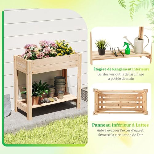 Jardinière Surélevée En Bois Avec Étagère De Rangement Et Trous De Drainage (81 X 38 X 76 Cm)
