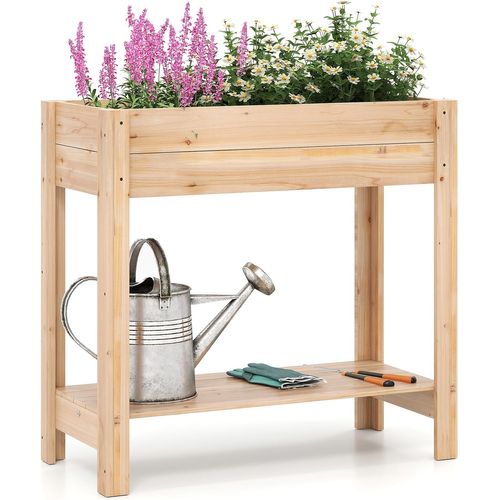Jardinière Surélevée En Bois Avec Étagère De Rangement Et Trous De Drainage (81 X 38 X 76 Cm)