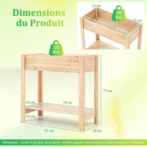 Jardinière Surélevée En Bois Avec Étagère De Rangement Et Trous De Drainage (81 X 38 X 76 Cm)