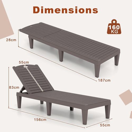 Lot De 2 Bains De Soleil, Chaise Longue Jardin, Dossiers Réglables, 156 X 55 X 83 Cm (brun)