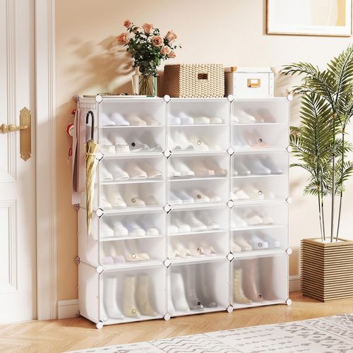 Meuble à Chaussure Pour 48 Paires, Crochet De Suspension Latéral, 124 × 32 × 125 Cm ,blanc