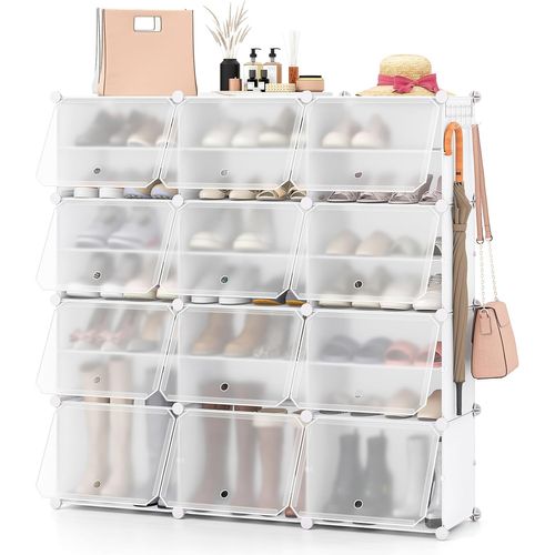 Meuble à Chaussure Pour 48 Paires, Crochet De Suspension Latéral, 124 × 32 × 125 Cm ,blanc