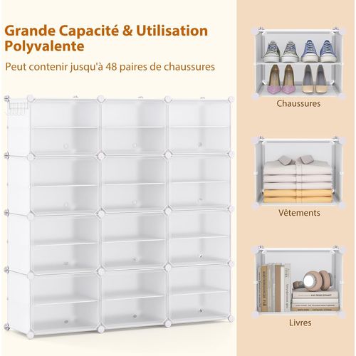 Meuble à Chaussure Pour 48 Paires, Crochet De Suspension Latéral, 124 × 32 × 125 Cm ,blanc