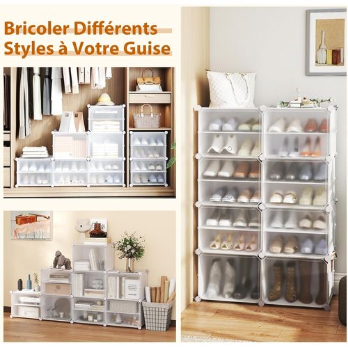 Meuble à Chaussure Pour 48 Paires, Crochet De Suspension Latéral, 124 × 32 × 125 Cm ,blanc