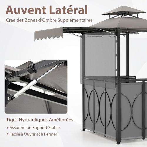 Tonnelle De Barbecue 3 Pièces Extérieur Avec 2 Chaises Pliables Auvent, Table De Bar (gris)