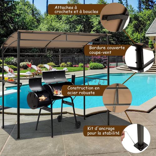 Abri Barbecue Exterieur De 216 Cm Cadre En Métal Imperméable, Crochets De Rangement (marron)