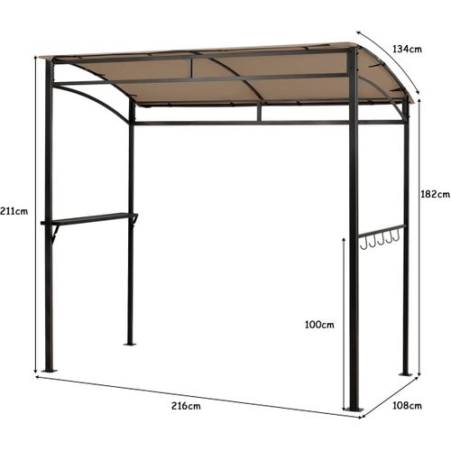 Abri Barbecue Exterieur De 216 Cm Cadre En Métal Imperméable, Crochets De Rangement (marron)