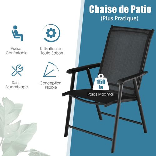 Lot De 2 Chaise De Jardin Exterieur, Fauteuil De Jardin (54 × 52 × 94 Cm, Noir,2)