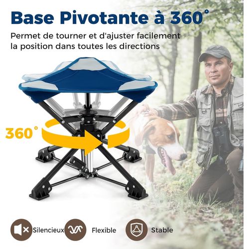Tabouret Pliant Camping, Chaise De Camping Pivotante à 360°,  Anti-enfoncement (bleu Marine)