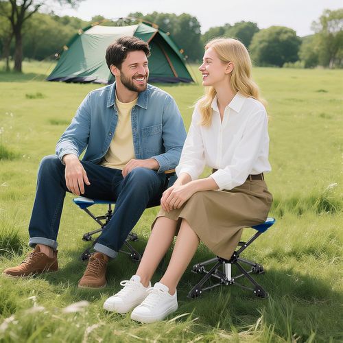 Tabouret Pliant Camping, Chaise De Camping Pivotante à 360°,  Anti-enfoncement (bleu Marine)
