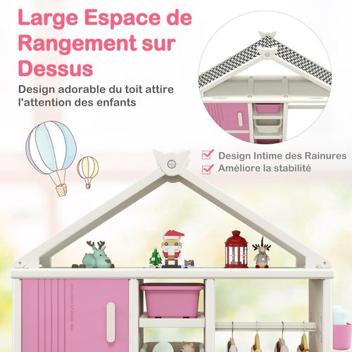 Armoire à Vêtements Enfant En Hdpe Avec Tige De Suspension et Étagères et Cubes et Bacs (rose)