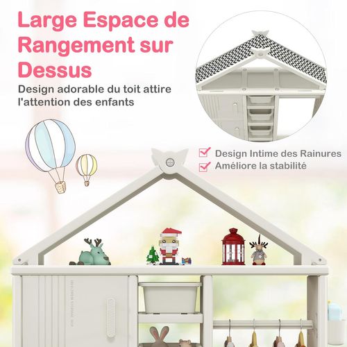Armoire à Vêtements Enfant En Hdpe Avec Tige De Suspension et Étagères et Cubes et Bacs (blanc)