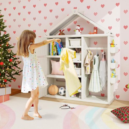 Armoire à Vêtements Enfant En Hdpe Avec Tige De Suspension et Étagères et Cubes et Bacs (blanc)