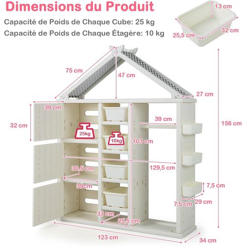 Armoire à Vêtements Enfant En Hdpe Avec Tige De Suspension et Étagères et Cubes et Bacs (blanc)