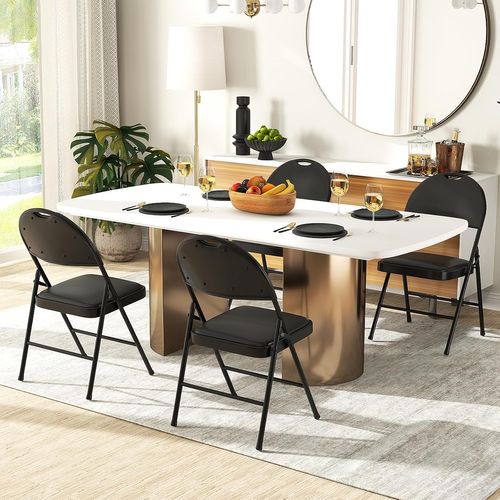 Lot De 2 Chaises Pliantes Rembourrées Avec Dossier Recouvert En Cuir Pvc, Noir (46 X 54 X 86)