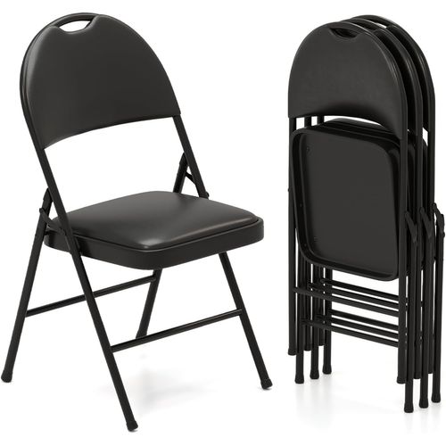 Lot De 2 Chaises Pliantes Rembourrées Avec Dossier Recouvert En Cuir Pvc, Noir (46 X 54 X 86)
