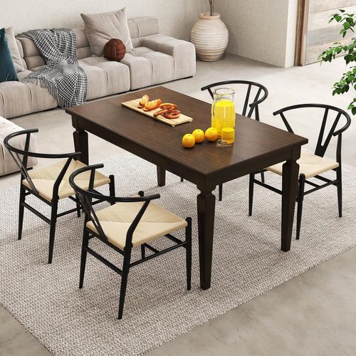 Chaise Wishbone Style Scandinave, Chaises Avec Cadre En Métal, Dossier En Y (noir+naturel,2)