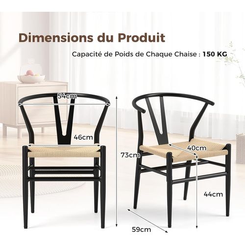 Chaise Wishbone Style Scandinave, Chaises Avec Cadre En Métal, Dossier En Y (noir+naturel,2)