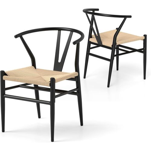 Chaise Wishbone Style Scandinave, Chaises Avec Cadre En Métal, Dossier En Y (noir+naturel,2)