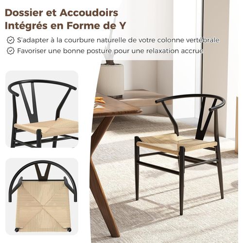 Chaise Wishbone Style Scandinave, Chaises Avec Cadre En Métal, Dossier En Y (noir+naturel,2)