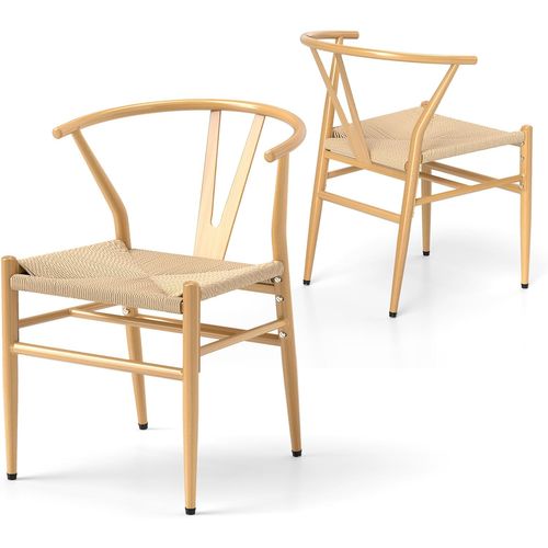 Chaise Wishbone Style Scandinave, Chaises Avec Cadre En Métal, Dossier En Y (naturel,2)