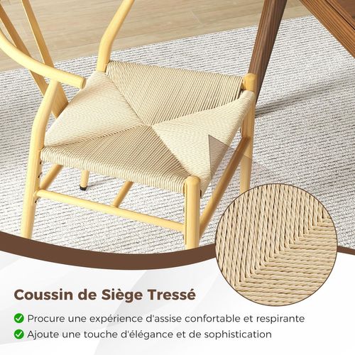 Chaise Wishbone Style Scandinave, Chaises Avec Cadre En Métal, Dossier En Y (naturel,2)