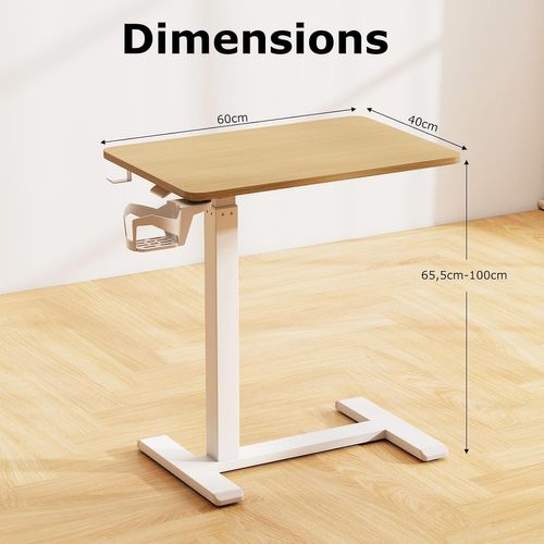 Table De Lit Pour Ordinateur Portable, Table Roulante Pour Lit, Bureau Pneumatique Réglable(naturel)