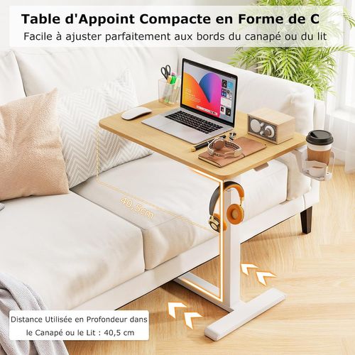 Table De Lit Pour Ordinateur Portable, Table Roulante Pour Lit, Bureau Pneumatique Réglable(naturel)
