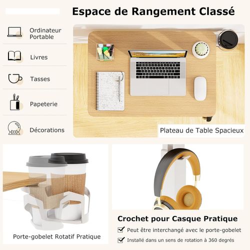 Table De Lit Pour Ordinateur Portable, Table Roulante Pour Lit, Bureau Pneumatique Réglable(naturel)