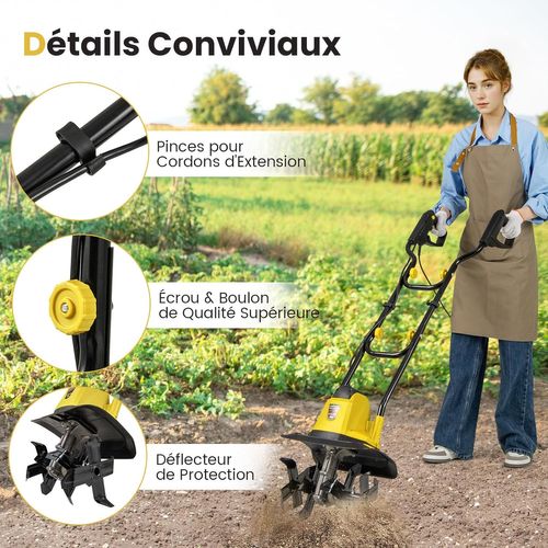 Motoculteur Électrique Filaire De 10 A, Largeur De 32 Cm Et Profondeur De 22 Cm (jaune)