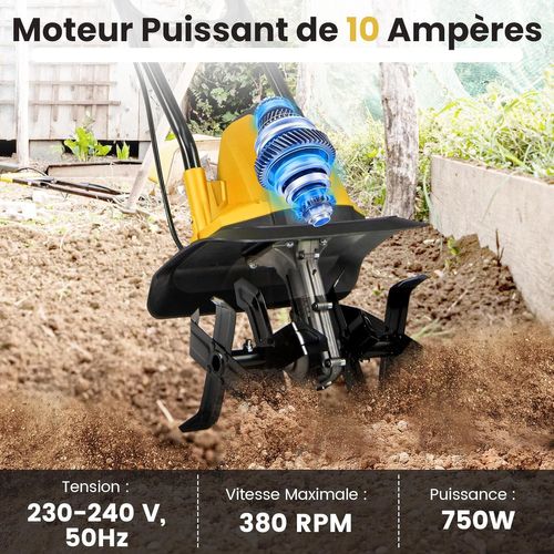 Motoculteur Électrique Filaire De 10 A, Largeur De 32 Cm Et Profondeur De 22 Cm (jaune)