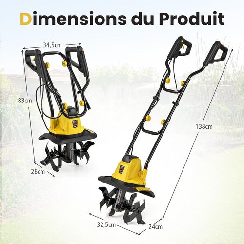 Motoculteur Électrique Filaire De 10 A, Largeur De 32 Cm Et Profondeur De 22 Cm (jaune)