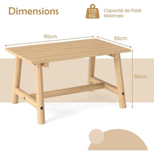 Table De Jardin 90 Cm En Bois Massif Avec Plateau à Lattes, Table Exterieur Rectangulaire(naturel)