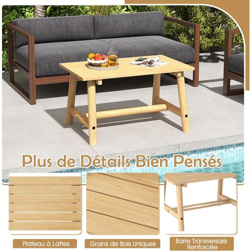 Table De Jardin 90 Cm En Bois Massif Avec Plateau à Lattes, Table Exterieur Rectangulaire(naturel)