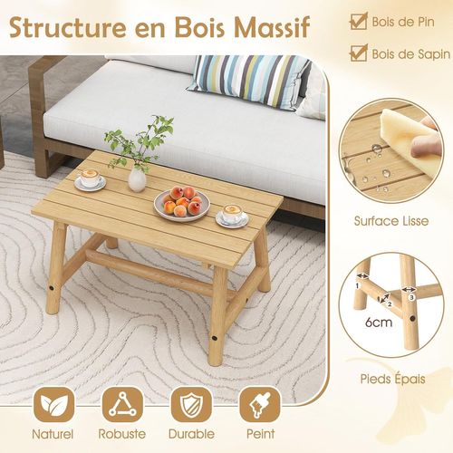 Table De Jardin 90 Cm En Bois Massif Avec Plateau à Lattes, Table Exterieur Rectangulaire(naturel)