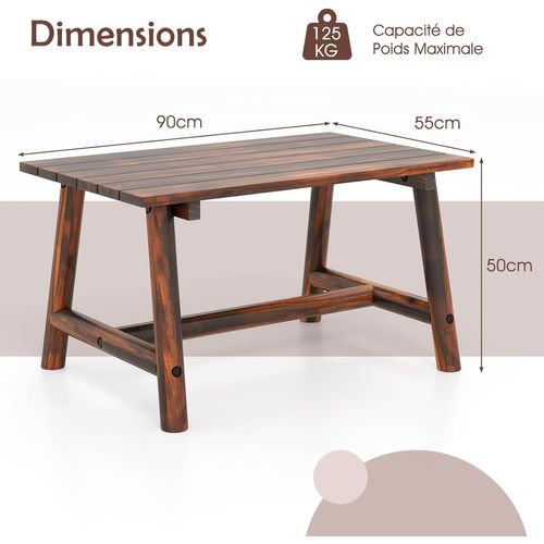 Table De Jardin 90 Cm En Bois Massif Avec Plateau à Lattes, Table Exterieur Rectangulaire(marron)