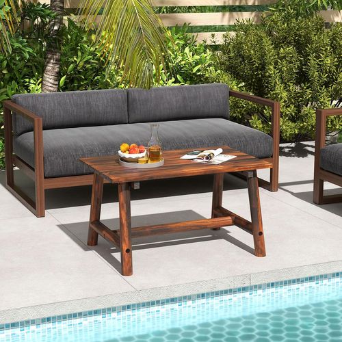 Table De Jardin 90 Cm En Bois Massif Avec Plateau à Lattes, Table Exterieur Rectangulaire(marron)